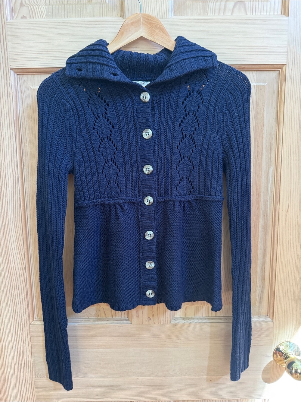 Grane Navy Knit Button-Front Cardigan with Collar